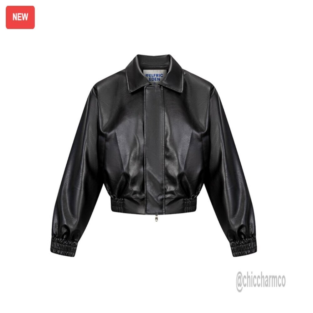 Cropped Faux Leather Bomber Jacket Y2K Streetwear Moto Biker